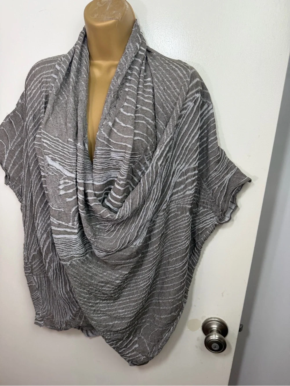 Lafayette 148 Gray Draped Knit Abstract Stripe Oversized Poncho Top NWT‎ M-XL